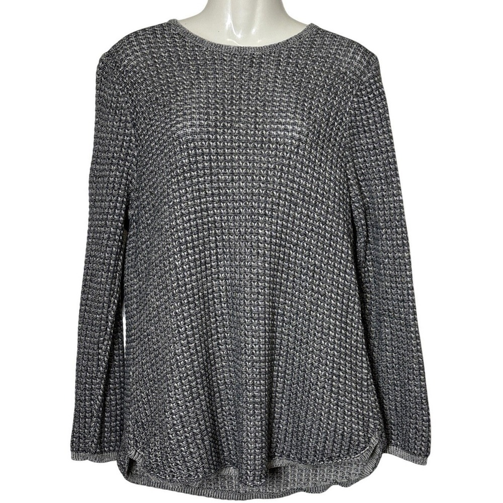 Jeanne Pierre Womens XL Black White Marled Cotton Knit Sweater High Low Hem